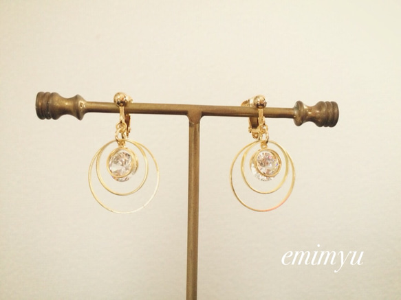 Crystal Double Gold Earring/Pierce 2枚目の画像