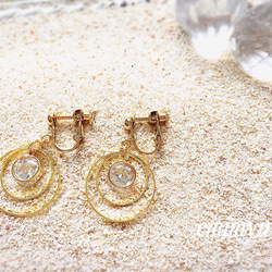 Crystal Double Gold Earring/Pierce 3枚目の画像