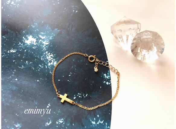 18Kcoating  Cross Zirconia Bracelet/Anklet 3枚目の画像