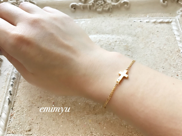 18Kcoating  Cross Zirconia Bracelet/Anklet 4枚目の画像