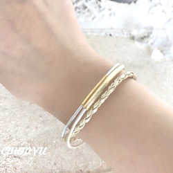 Gold&White Leather  Bracelet 3枚目の画像