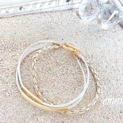 Gold&White Leather  Bracelet 4枚目の画像