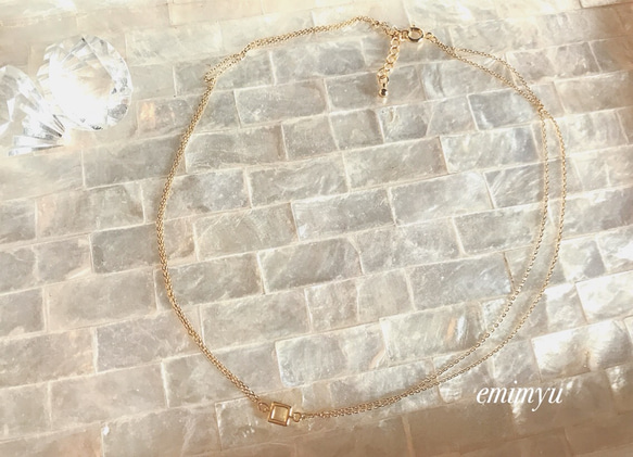 18kcoating Double Chain Square Necklace 3枚目の画像