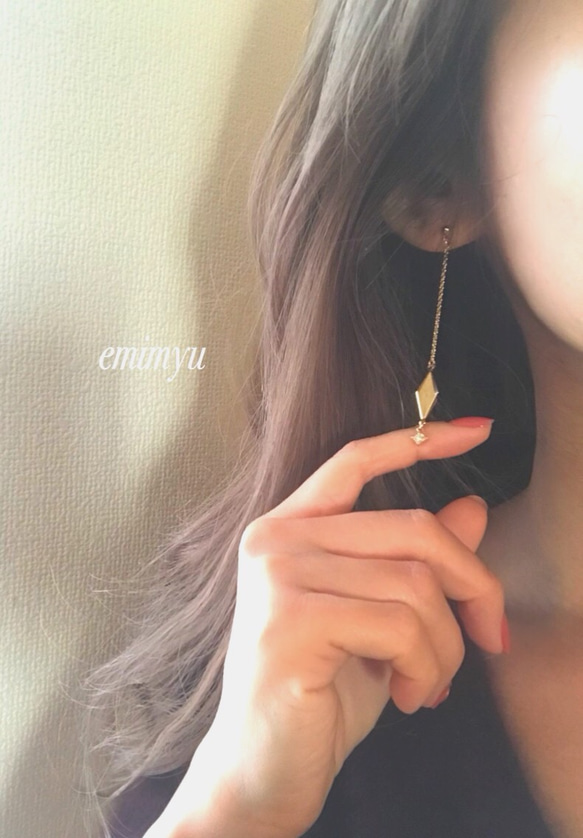 Gold Diamond Cryrtal Chain pierce/Earring 1枚目の画像