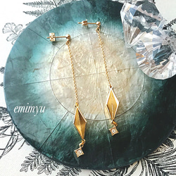 Gold Diamond Cryrtal Chain pierce/Earring 2枚目の画像