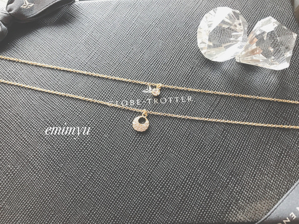 Double Chain Crystal Round Necklace 4枚目の画像