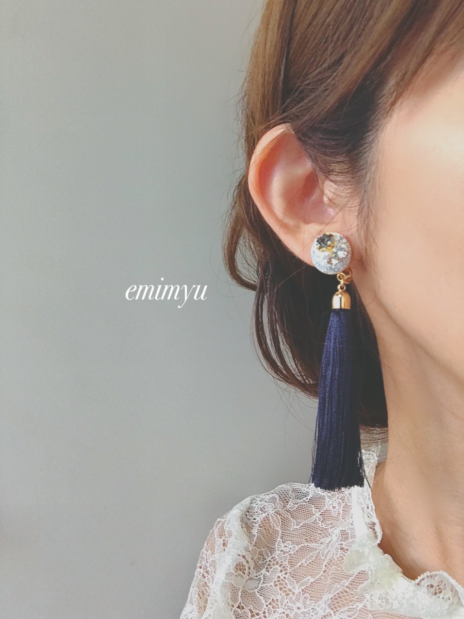 Crystal Clay Navy Tassel Earring