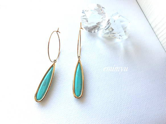 Long Drop Turquoise Hoop Pierce 2枚目の画像