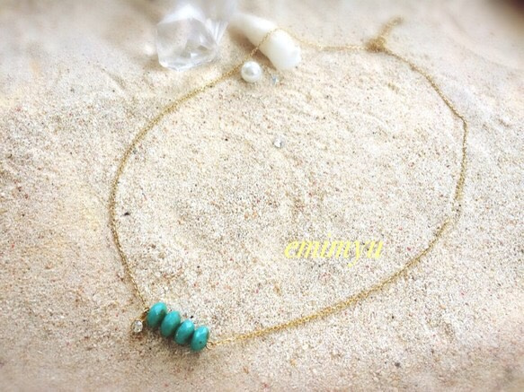 turquoise blue Crystal Necklace 3枚目の画像