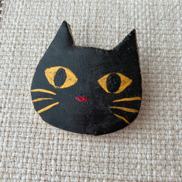 黒猫ブローチ③陶器（オプションでヘアゴム、帯留め変更可） 4枚目の画像