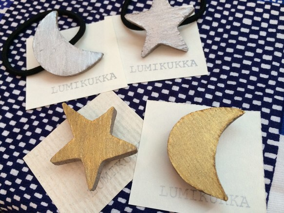 夜空のお星さまブローチ 金＆銀ハーフ 陶器 4枚目の画像