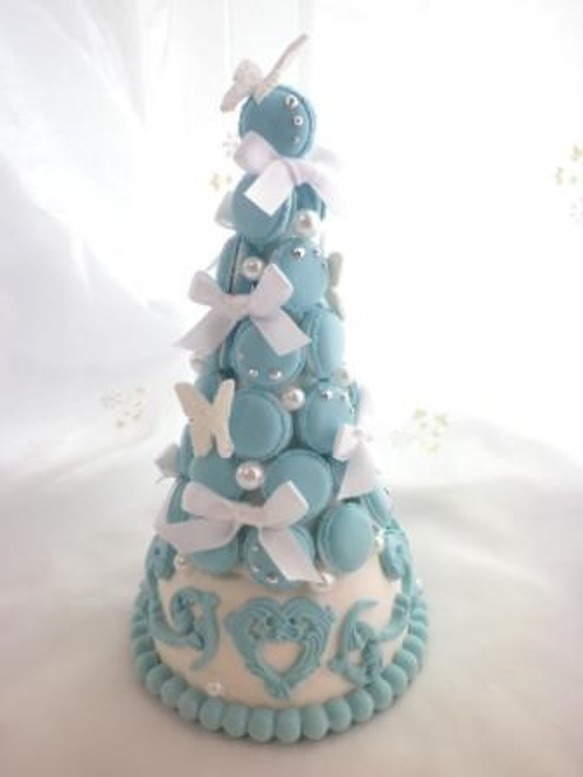 受注作成】ティファニーブルーのマカロンタワー ティファニーブルー