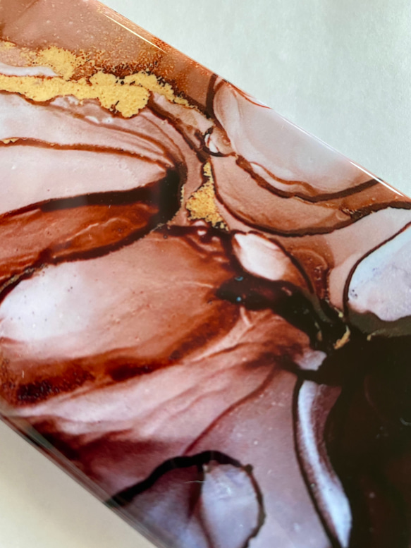 渦/アルコールインクアートで描いたスマホケース iPhoneケース ブラウン マーブル 大理石グラデーション ニュアンス 6枚目の画像