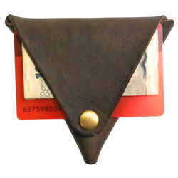 三角コインケース　マネークリップ機能　イタリアンレザー　グレー 1枚目の画像