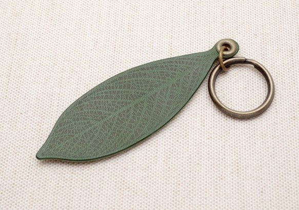 [Green] Leather Leaf Vein Keychain (LK-3) 第1張的照片