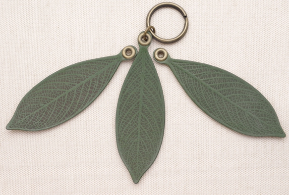 [Green] Leather Leaf Vein Keychain (LK-3) 第2張的照片