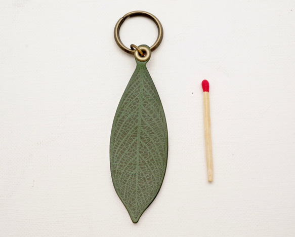 [Green] Leather Leaf Vein Keychain (LK-3) 第3張的照片