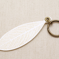 [White] Leather Leaf Vein Keychain (LK-8) 第1張的照片