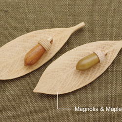 Wood Carving Leaf & Acorn Brooch [Magnolia × Maple/ TOCHI 第10張的照片