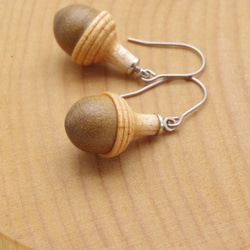 PEA-1 TINY Wooden Acorn Earring   [Magnolia & Maple] 第4張的照片