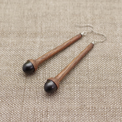 PAB-4 LONG Wooden Acorn Earring [ Ebony & Walnut] 第6張的照片