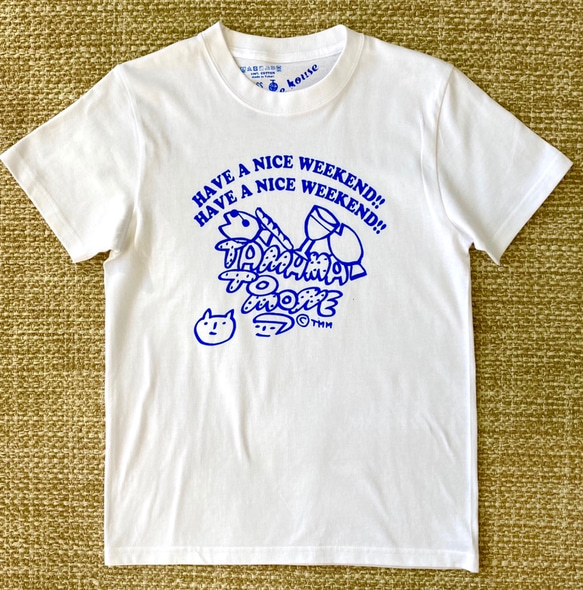 重ね着も可愛い◎着回しロゴTシャツ【ユニセックス】  (ホワイト×ブルー)※現在庫sizeSS,S,M,Lのみ 2枚目の画像