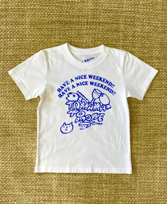 夏にぴったりロゴTシャツ【キッズ】HAVE A NICE WEEKENND!! (ホワイト×ブルー) 3枚目の画像