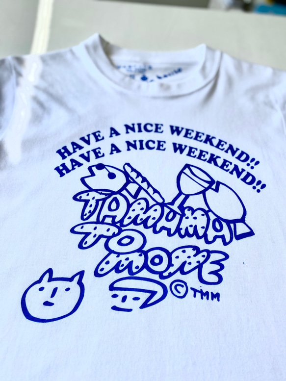 夏にぴったりロゴTシャツ【キッズ】HAVE A NICE WEEKENND!! (ホワイト×ブルー) 5枚目の画像