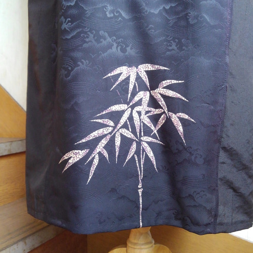 浴衣リメイクスカート【笹】綿 ハンドメイド パッチワーク 和柄 菊 夏祭り 七夕 4月30日まで】柿渋ロングスカート着物 浴衣リメイクハンドメイド