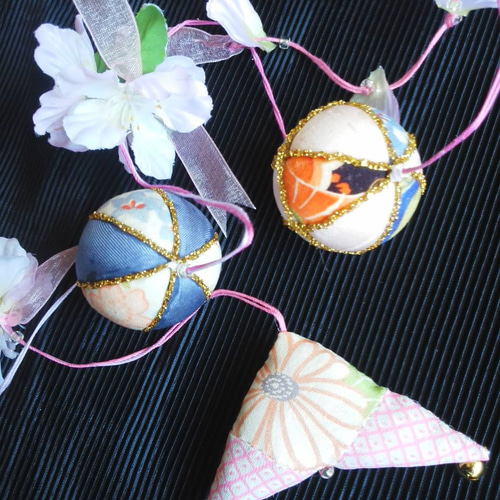 桜のくす玉☆つるし飾り☆古布リメイク タペストリー・壁掛け
