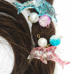 きらきらイルカのヘアゴム☆2個セット☆オーシャン・ピンクイルカ