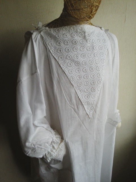 夢見る夢子のナイティ★アウターにも★麻混・綿レース使い★フリーサイズ