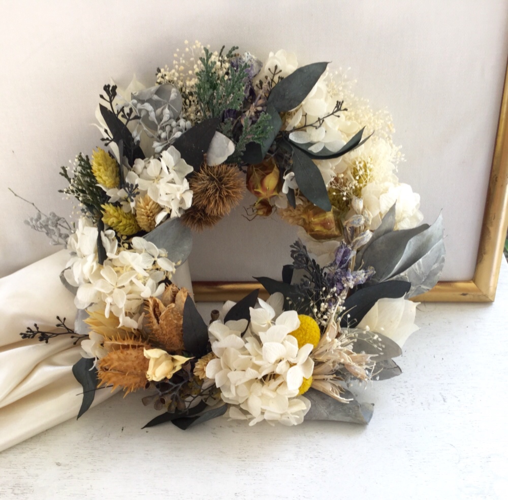 プリザーブドフラワー＆ドライフラワー♡秋空とジニアのリース プリザーブドフラワー＆ドライフラワー♡秋空とジニアのリース