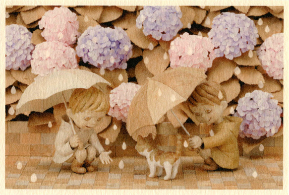 【6】選べるポストカード4枚セット『三毛の雨宿り』 1枚目の画像