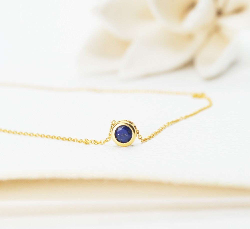 【12月の誕生石】ラピスラズリのひと粒ネックレス・K14gf・スルータイプ