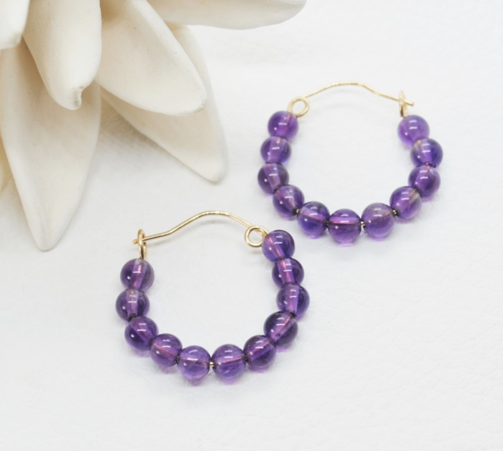 つぶつぶアメジストのフープピアス