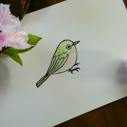 メジロ☆梅の花/会えるとうれしい野鳥☆消しゴムはんこ 1枚目の画像