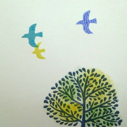 【定形外送料無料】大空に葉を広げる木(大)/鳥はんこオマケ/消しゴムはんこ【制作14日間】 2枚目の画像