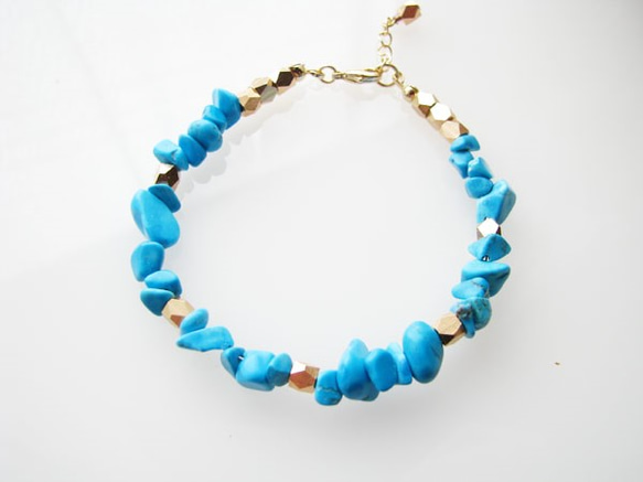 【受注制作】Turquoise&Gold Bracelet 2枚目の画像