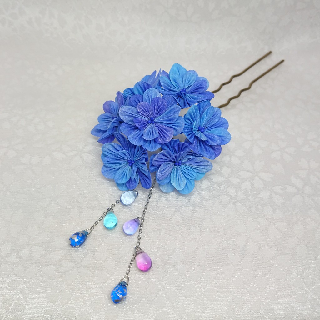 紫陽花のつまみ細工簪