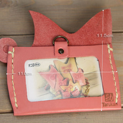 ★オコBOO★ツンギレ豚 ブタ カードケース IDケース パスケース本革 手縫 定期 財布 バッグピンク 4枚目の画像