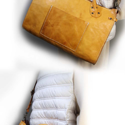 【総手縫い】肉厚ヌメ革 A4ファイル対応 大型ショルダー 黄キャメル ボストンバッグ 3cm幅 革ベルト付 4枚目の画像