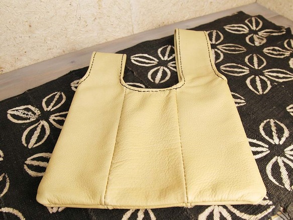 【総手縫い】JAPANESE KNOT BAG ノットバッグ くたっとした ソフト 本革 巾着ポーチ（M） 8枚目の画像