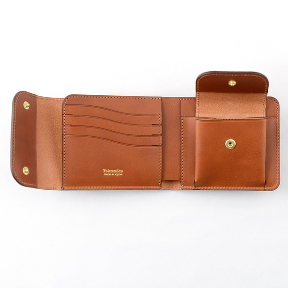 意大利製造的全皮三折錢包/經典棕色中等尺寸奧托免費送貨 第4張的照片