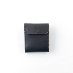 イタリア製総革 三つ折財布/クラシックブラック ミドルサイズ Otto 送料無料 2枚目の画像