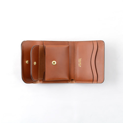 意大利製造的皮革三折錢包/經典棕色迷你Quatro加上免費送貨 第5張的照片