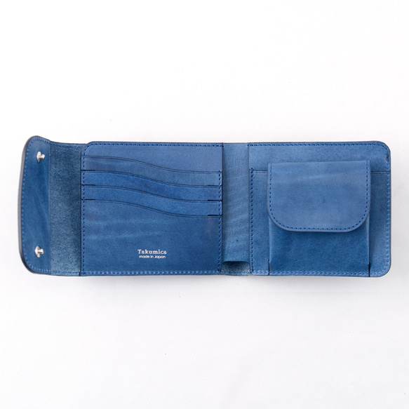 Aizen Total Leather三折錢包/ Ai x藍色雙色中等尺寸奧托免費送貨 第4張的照片