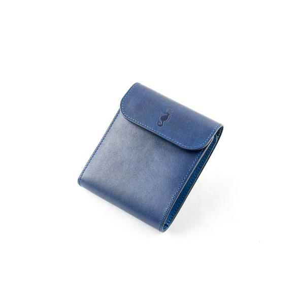 藍染総革 三つ折財布/藍x青バイカラー ミドルサイズ Otto 送料無料 6枚目の画像