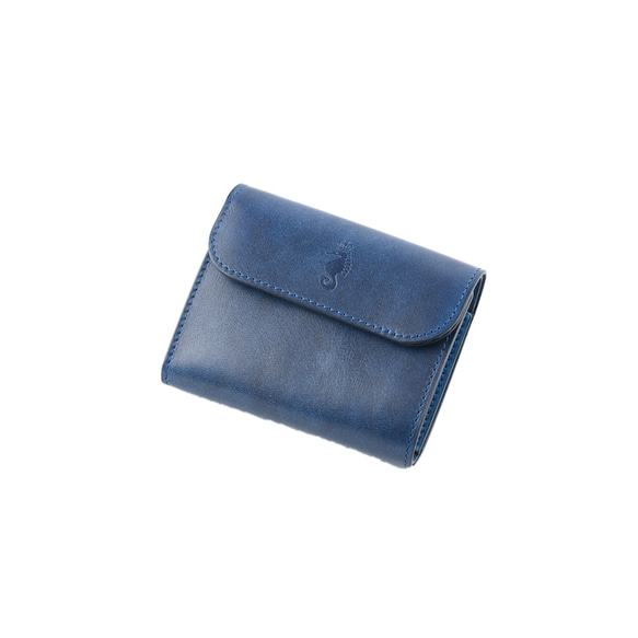 藍染総革 三つ折財布/藍x青バイカラー ミニサイズ Quattro plus送料無料 7枚目の画像