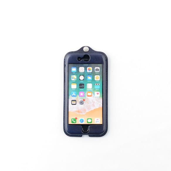 藍染総革 iPhone7/8 SE2,3用カバー カードケース付き/藍染革 iP-078SE 2枚目の画像